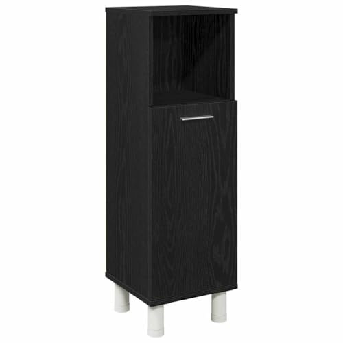 QJBSAVVA Mueble de baño en color roble negro, armario auxiliar estrecho de madera con puerta, armario de baño moderno para artículos de tocador y accesorios, 30 x 30 x 95 cm