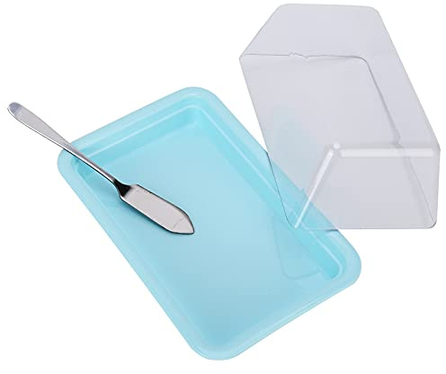 Aramox Caja para Cortar Mantequilla, Caja de Almacenamiento de Mantequilla Rectangular de PP y PC con Tapa y Cortador, Bandeja Grande con Topes Laterales Orejas de Fácil Elevación, para Uso en la