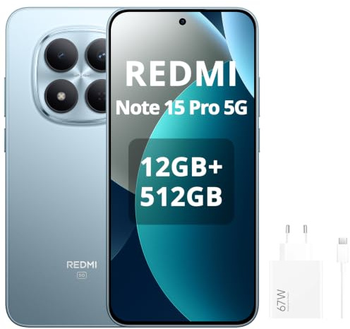 XIAOMI Redmi Note 15 Pro 5G Smartphone 12+512GB, con Cargador Batería de Alta Capacidad 6580mAh, Resistencia al Agua IP66/IP68, Nueva cámara de 200MP, Pantalla AMOLED 1.5K de 6.83 Pulgadas,Azul