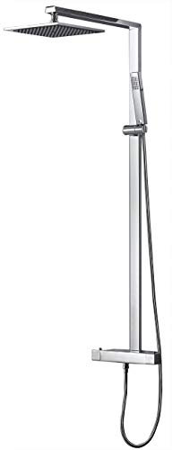 Design Duschsäule NT6705C mit Thermostat inkl. Duschschlauch und Handbrause - Auswahl Duschkopf eckig, Auswahl Duschkopf Quadrat:40x40cm