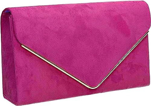 LeahWard Women's Clutch Bag Wedding Evening Handbags Suede Night Out Purse 1616 (Fuchsia)