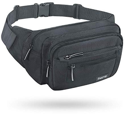 FREETOO Bauchtasche für Damen und Herren, mit 6 Reißverschlusstaschen, wasserdicht, für Spaziergänge mit Hunden, Laufen, Wandern, Reisen und Urlaub, grau, S