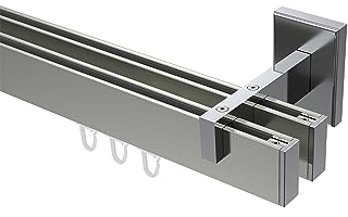 Interdeco eckige Innenlauf Gardinenstangen/Innenlaufstangen Edelstahl Optik/Chrom doppelläufig Typ 10212821, 120 cm
