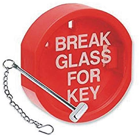 FSSS Ltd BREAK GLASS KEY BOX HAMMER & CHAIN COVER SIGN FIRE ALARM EMERGENCY NEW DIY SAFETY SECURITY LANDLORD HIMO RETAIL (Keybox,cover, hammer, hook & chain)