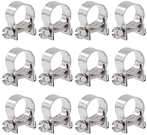 Glarks 12Pack 12-14mm Stainless Steel Mini Fuel Injection Hose Clamps Adjustable Pipe Hose Clip Tube Clamps Set (15/32''-9/16'' Dia)