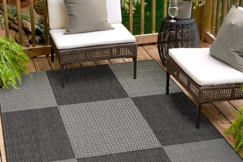 andiamo In- und Outdoor Teppich Arizona - Pflegeleichter Balkon Teppich Outdoorteppich, Küchenteppich - Größe: 133 x 190 cm, Farbe: Anthrazit