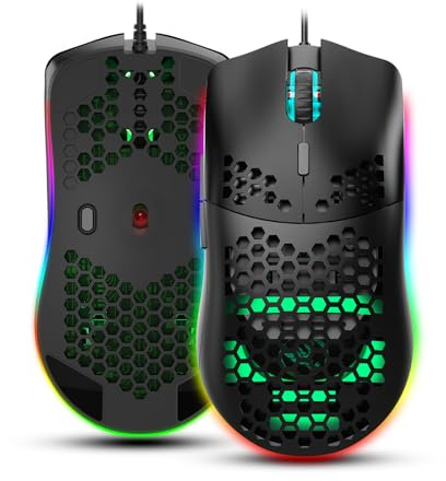 Cuifati Wired Gaming Mouse,Hole Mouse 6-Key Wired Gaming Mice with Macro Programming RGB Lighting,Ergonomic Wired Gaming Mouse Wired Computer Gaming Mice with Backlight Modes for PC,Laptop