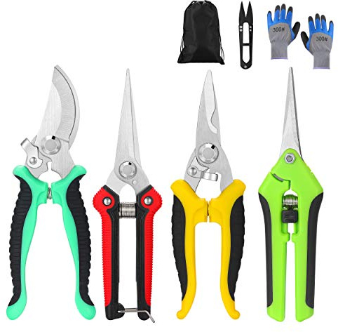 5‑Piece Garden Pruning Shears Set with Gloves & Storage Bag – Stainless Steel Trimming Scissors for Flowers, Herbs & Small Branches – Ergonomic Gardening Tools Kit (Multi-color)
