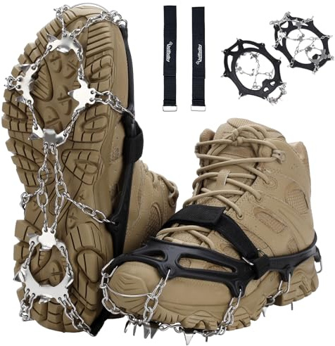Crampons Upgraded 19 Spikes Ice Snow Grips Traction Cleats System Safe Protect for Walking, Jogging, or Hiking on Snow and Ice (Large)