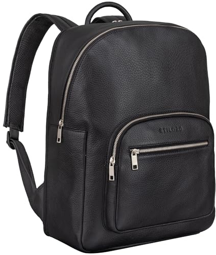 STILORD Grant Rucksack mit Laptopfach Leder - XL Business Backpack für Arbeit Office Uni - Großer Laptop Rucksack 15 Zoll - Trolley Aufsteckbar - Vintage Leder Farbe:Obsidian schwarz