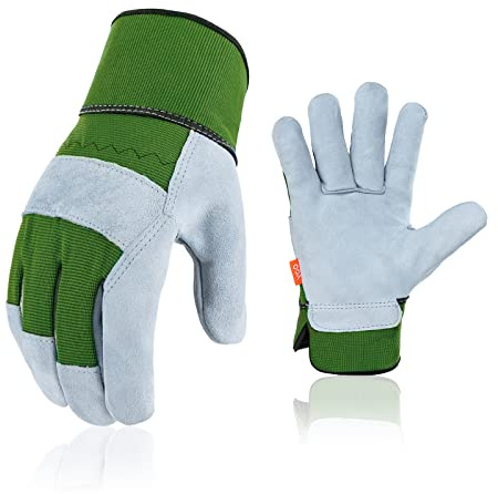 Vgo... Gants de Travail Sécurité pour Hommes en Cuir, Gants de Jardinage et de Construction (CB3501,10/XL,Vert,1Paire)