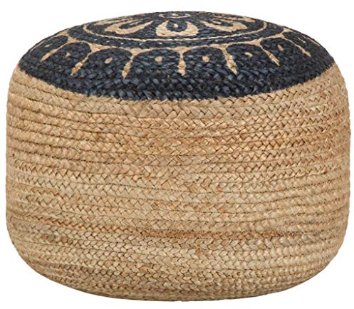 Susany Handgefertigter Sitzpuff aus Jute mit EPS-Perlen Füllung Sitzhocker Bodenkissen Fußhocker Gepolstert Sitzkissen 45 x 30 cm Blau