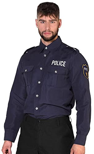 Boland - Polizei-Shirt, für Herren, Polizist, Langarm Hemd mit Stickereien, Officer, Kommissar, Uniform, Kostüm, Karneval, Mottoparty