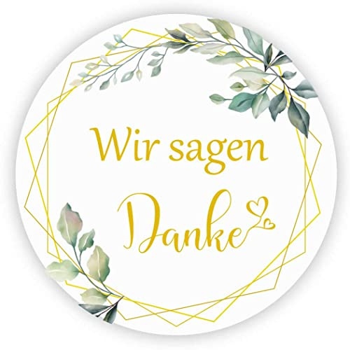 MameArt 100stk 4cm Aufkleber Hochzeit mit Kranz, Sticker für Hochzeit Gastgeschenk Taufe Kommunion Geburtstag Feste Geschenke Präsente (Wir Sagen Danke)