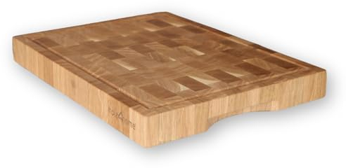 holz4home® Schneidebrett L aus Eichenholz I Stirnholz Würfelmuster Echtholz Brett I Hackbrett Steakbrett 40x30x4 cm I Küchenbrett mit Saftrille Holzbrett für Gemüse Fleisch