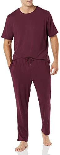 Amazon Essentials Pigiama da Uomo con Maglietta e Pantaloni Lunghi in Modal di Cotone, Bordeaux Scuro, XS