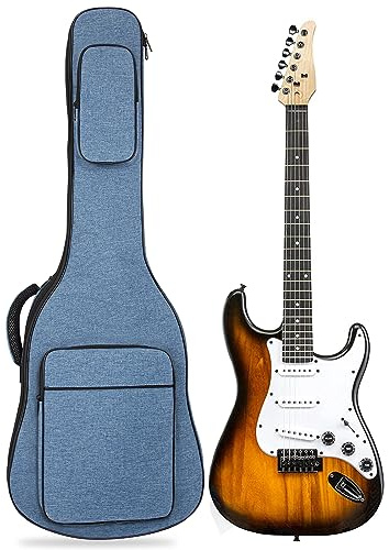 MUZTOP 39 Inch Electric Guitar Bag Soft Guitar Case, 11 MM Thick Padded Electric Guitar Gig Bag Waterproof Guitar Backpack with Pockets, Blue