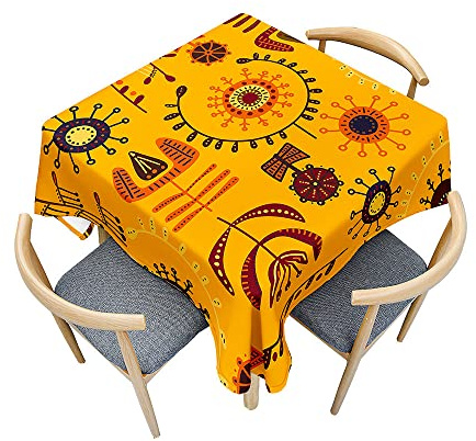 Odot Mantel Mesa Cuadrada Impermeable, Mantel Rectangular de Patrón de Arte Tribal 3D, Cubierta de Mesa Cuadrado Lavable, Tela de Tabla para Jardín, Mesa de Cocina (90x90cm,Sol Abstracto)