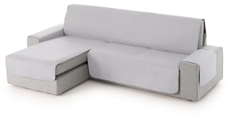 Textilhome Chaiselonguebezug Adele Links 200 cm Gesteppt Hellgrau | Reversibler, gesteppter Chaiselongue-Schutz. Schützt vor Flecken, Tierhaaren, Staub und Abnutzung. Waschbar.