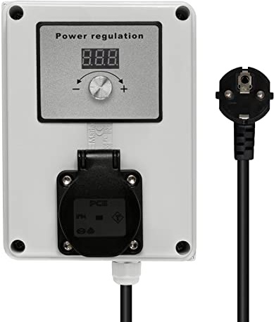 Effektregulator, varvtalsregulator, 3 500 watt i IP41-hölje, LCD-display, justerbar, 0–100 % dimmer, spänningsregulator, 230 V för fläkt, vinkelslip, dammpump, kapsåg