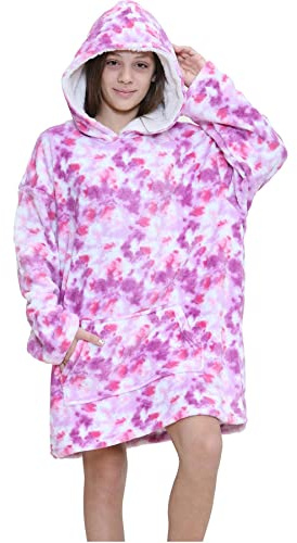 A2Z 4 Kids Girls Oversized Hoodie Tie Dye Lilac Printed Snuggle Blanket Super Soft - Snuggle 956 T.D Lilac._Kids