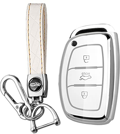 KUNIO Autoschlüssel Hülle Passt für Hyundai I10 I20 Tucson Elantra Verna Remote Ioniq Santa Fe TPU Schlüsselanhänger Schlüsselhülle Abdeckung Schlüsselschutz Schlüsselcase 3 Tasten B Weiß