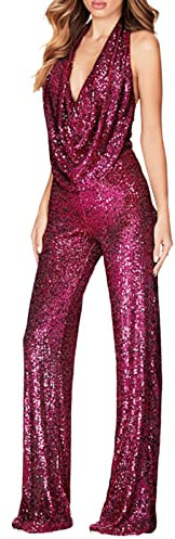 Eauptffy Pailletten Overall Sommer Europäische Und Amerikanische Overall-Damen Ärmellose Neckholder-Pailletten-Hosen-Frauen Damen Arbeitslatzhose