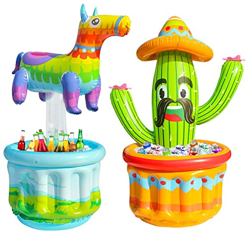 PARENTSWELL 47.5'' Drink Cooler for Parties, 2 Pack Inflatable Cactus Ice Bucket for BBQ, Bachelorette Supplies, Pool Party, Picnic, Floating Cooler for Hawaiian Luau Tropical Summer Party Decorations