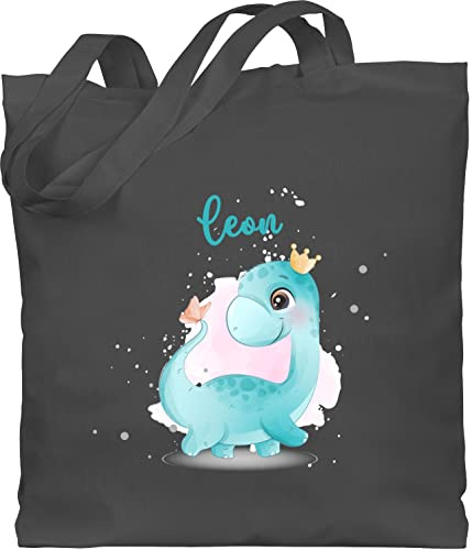 Baumwolltasche - Dinosaurier personalisiert mit Name I Geschenk Dinos I Saurier I Dinosaurier I Urzeittier I Dino - Unisize - Dunkelgrau - stoffbeutel kindergarten tier tiere beutel dinosaur bag