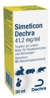Dechra Simeticon | 30 ml | Tropfen zur oralen Gabe | Für Hauskaninchen und Kleinnager | Mit Bananengeschmack | Bei Gasbildung im Magen-Darm-Bereich | Kann unterstützend wirken