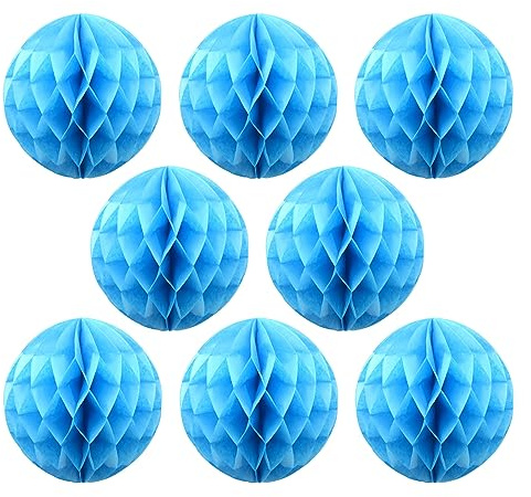 Ruidee 8 Stück Papier Wabenbälle 20cm Honeycomb Balls Pompons aus Seidenpapier Wabenpapier Papierkugeln Hängende Dekoration für Party Hochzeit Geburtstag (8in/Sky Blue)