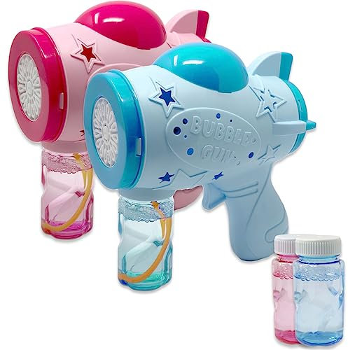 Elektrische Seifenblasenpistole Seifenblasenmaschine 15 Löcher für ganz viele Seifenblasen inkl. 2X 50ml Seifenblasenwasser-Fläschchen (Rosa)