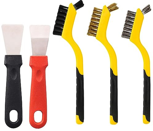 5 Piezas Cepillo de Alambre, Resistente Acero Inoxidable/Latón/Nylon Cepillo de Alambre para Limpiar Raspador de Metal para Escoria de Soldadura Pintura y Eliminación de Suciedad (Amarillo)