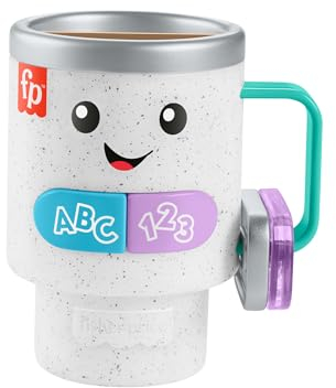 Fisher-Price Laugh & Learn Baby & Toddler Toy Wake Up & Learn Coffee Mug with Lights & Music for Ages 6+ Months, Multilanguage Version, HXF49