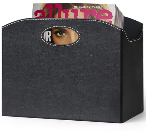 Neateam Zeitungsständer Stehsammler Bürobedarf Stehordner Zeitungskorb Faltbar Briefständer Zeitschriftensammler mit Griff Bücherkorb PU Aufbewahrungskorb - Schwarz