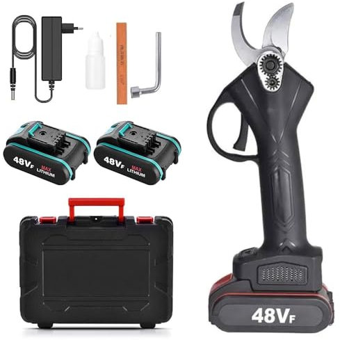 K2 STORE - FORBICI A BATTERIA DA POTATURA + VALIGIA CESOIA CON 2 BATTERIE 48V 2.5 AH TAGLIO 30MM PER RAMI DI ALBERI DI FRUTTA DI COLORE BLU VERDE ROSSO