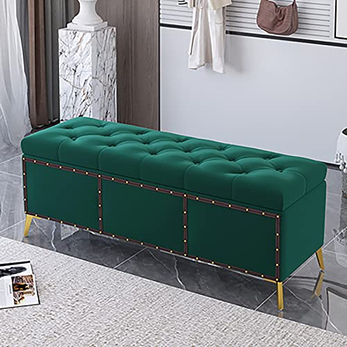 Generisch Samt-Aufbewahrungshocker, Premium-Aufbewahrungsbank, Schlafzimmerbank, Bequeme Polsterbank mit Stauraum, Moderne Aufbewahrungsbänke, Bettbank, Stauraum, Grün, 60 x 40 x 45 cm (24 x