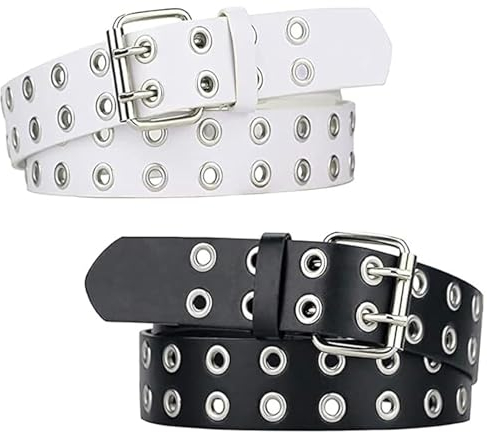 Dfuqanb 2 Stück Punk Gürtel, Nieten, Rock, Doppelter Ösen, PU Leder, Jeans mit Punk Style, Cosplay für Jeans, Hosen, Gothic, Rockwear