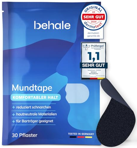 Behale - 30x Mundpflaster gegen Schnarchen - Mouth Tape for sleeping I Anti schnarch Unterstützung I Schnarchstopper mit Stärke auf für Bartträger I Mundpflaster schlafen