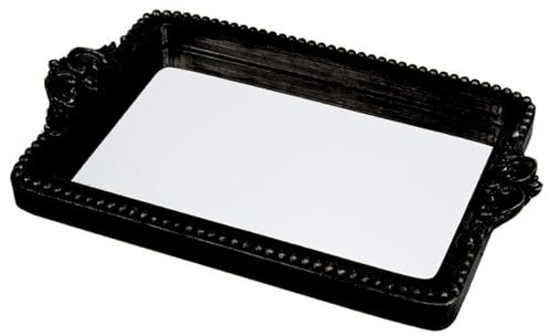 Schwarzes Vintage-Tablett mit Spiegelglasboden, Kartenhalter für Gäste bei Anlässen und Veranstaltungen oder dekorativer Heim- und Schminktisch-Organizer