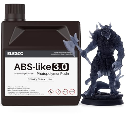 ELEGOO 405nm ABS-Like Resin 3.0, LCD UV Rapid Resin Rauchiges Schwarz 2000g | Hohe Präzision, nicht spröde, verbesserte Festigkeit und Zähigkeit für LCD/DLP 3D-Drucker Photopolymer-Harz