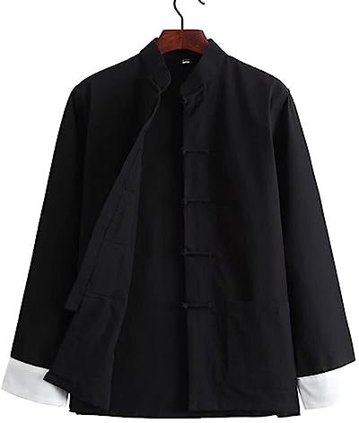 Chinesischer Kung-Fu-Anzug, Tai-Chi-Anzug, Baumwoll-Leinen-Tai-Chi-Uniform, Kampfsport-Anzug, Tang-Anzug, langärmelig, chinesische traditionelle Kleidung, Hemd, Mantel, Jacken ( Color : Black1 , Size