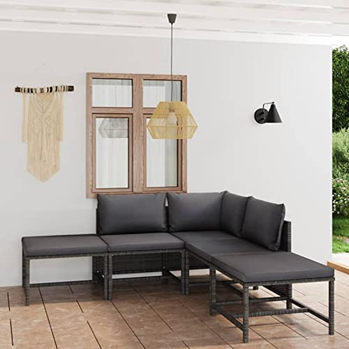 Homgoday 6-TLG. Garten-Lounge-Set mit Kissen Gartenmöbel Set Balkonmöbel Gartenlounge Gartensofa Ecksofa Modular Sofa Lounge Sitzgruppe für Balkon Garten Terrasse Poly Rattan Grau