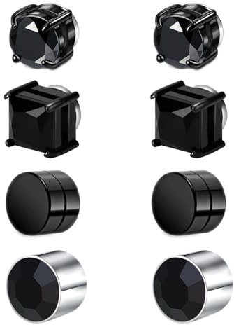 Besyvvin 8pcs Fake Earring Studs Non Pierced Magnetic Earrings Stud for Men Women Non Piercing Jewellery Black