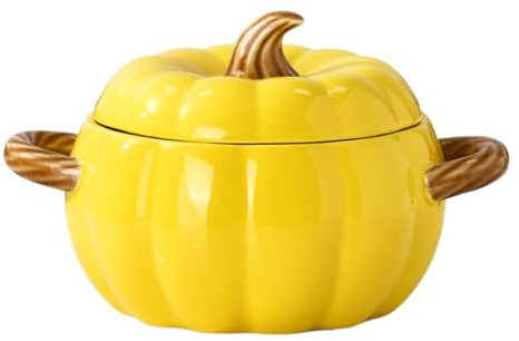 FTNESGYM Zuppiera a forma di zucca, in ceramica, da 1,9 l, adatta al microonde e alla lavastoviglie, casseruola con coperchio, pentola da forno olandese, per casa, Ringraziamento, feste di Halloween