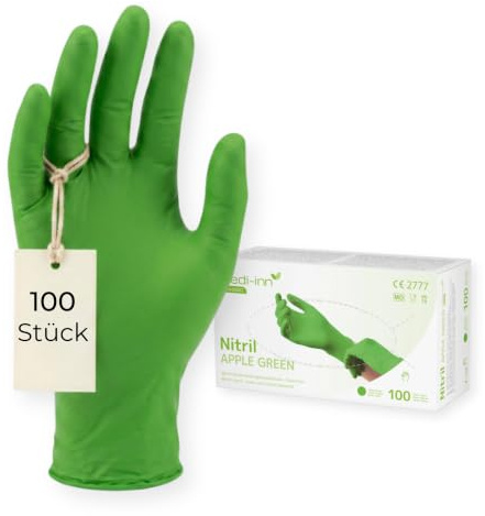 Medi-Inn+ Nitril Apple Green Einmalhandschuhe, apfelgrün, puderfrei (M, 100 Stück)