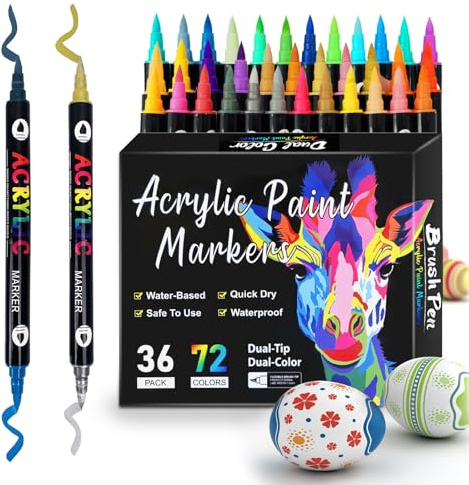 GOTRUST 72 Colours Acrylic Paint Pens, Rock Painting Pens Dual Tip | Waterproof, Non Toxic, Quick Dry Colouring Brush Pen, Water Based Acrylic Markers for Adults Artist