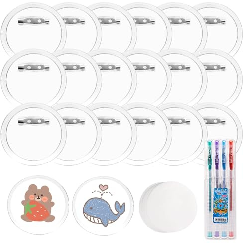 RAFIYU 20 Stück Buttons Selber Machen Ohne Buttonmaschine, 58mm DIY Transparente Buttons Anstecker mit Sicherheitsnadel, Buttons zum Selbstgestalten, Runde Button pins für Bild, Kleidung und Foto
