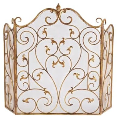 Cenz-888 Grille Pare-étincelles pour fournaise Pare-feu de cheminée avec Barre de feu creusée, étagère décorative for Salon, Bureau Pare-étincelles autoportant(Gold,Petit)