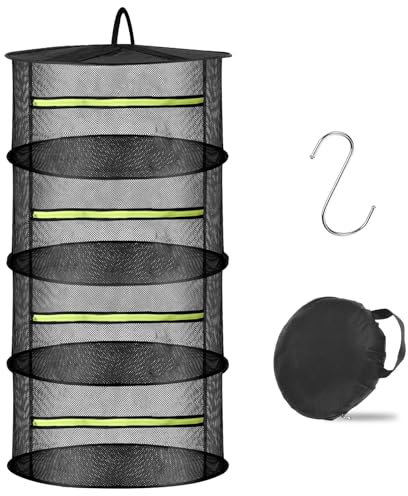 Jooayoutv4 Essiccatore per Erbe da Appendere, Rete per Essiccare le Erbe, Rete Asciutta a 4 Strati, Rete per Erbe Pieghevole, con Gancio a Forma di S, Essiccatore per Erbe, per Essiccare Semi, Pesce